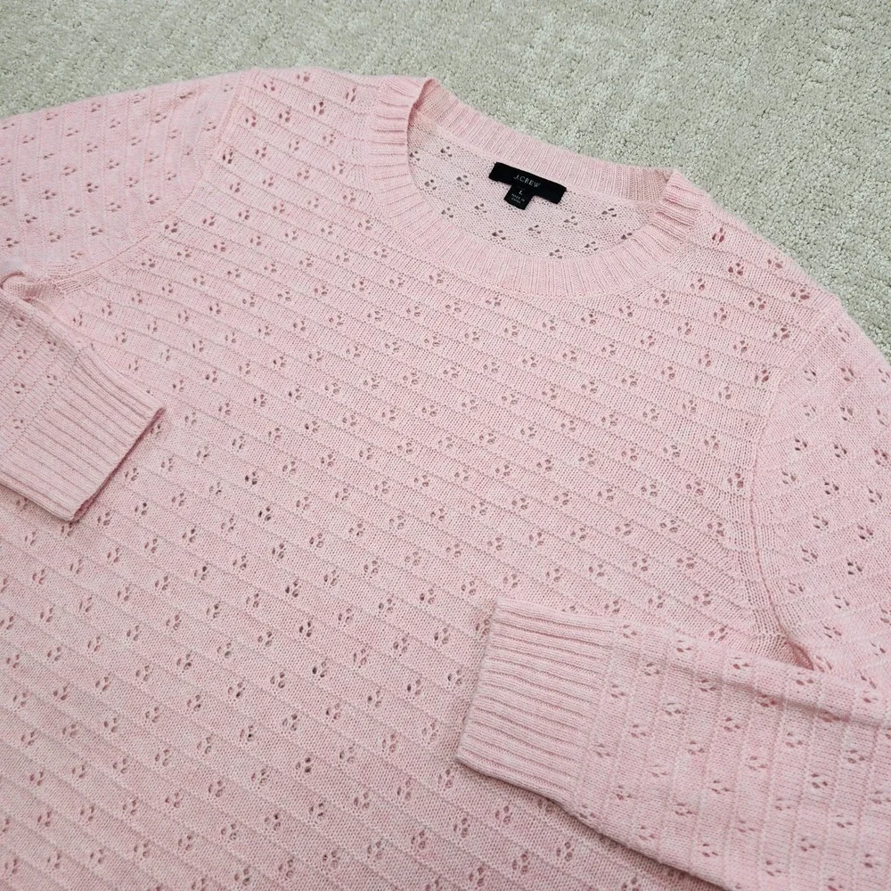 J Crew Sweater Women Large Birdseye Knit Wool Alpaca Blend Pointelle Crewneck‎